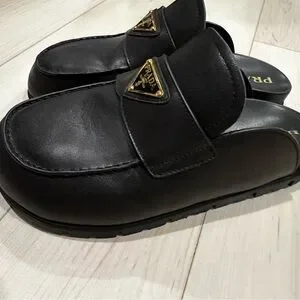 Prada Black Leather Slip-On Loafers